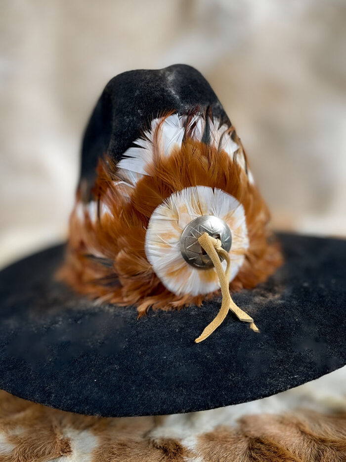 Vintage Car Lop Gus wool felt cowboy hat with feather band