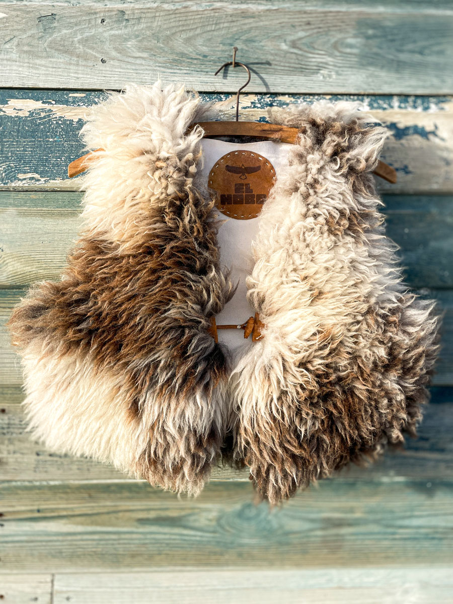 EASY RIDER handmade salvaged sheepskin waistcoat natural light mottled - Image 2