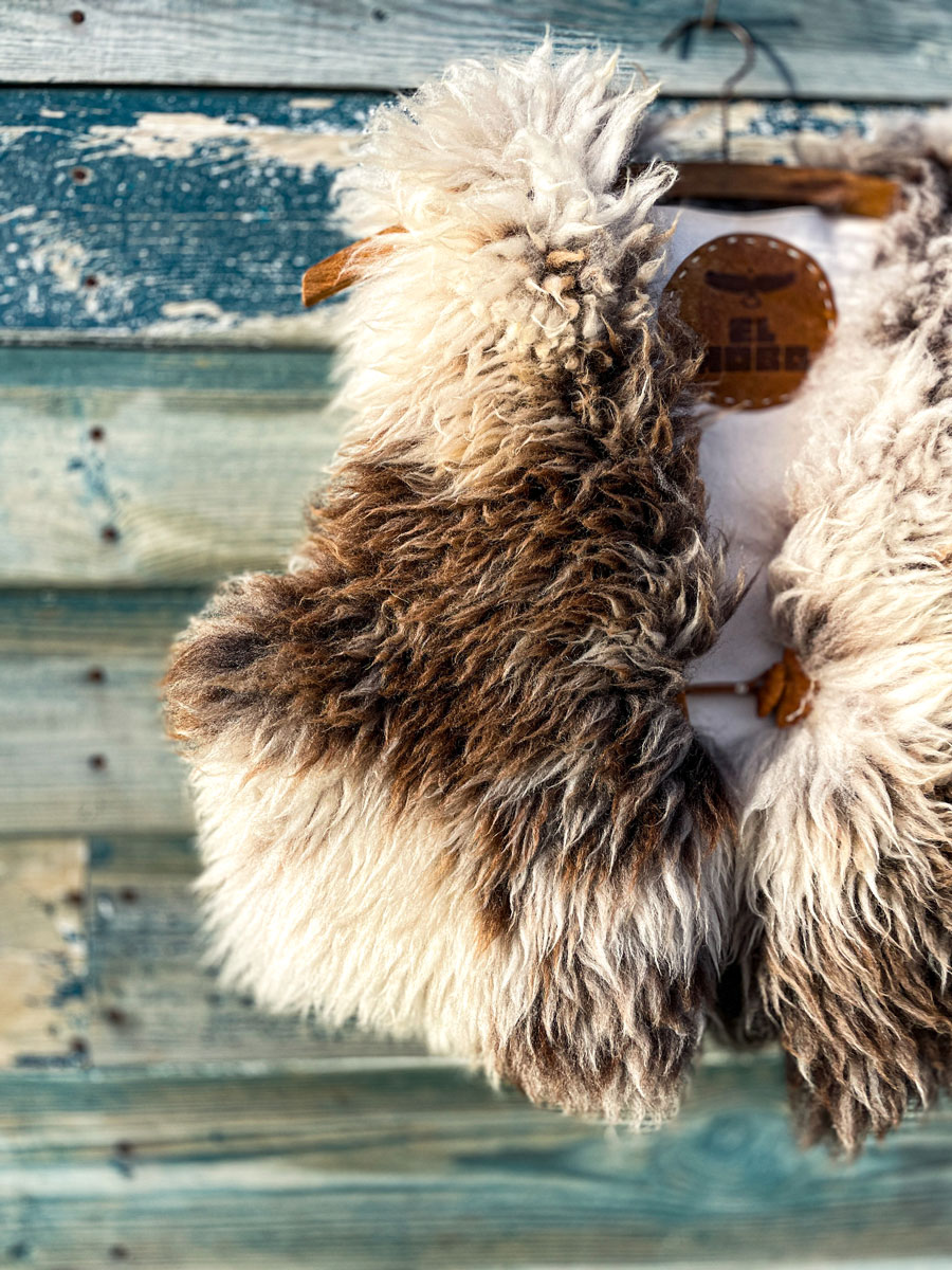 EASY RIDER handmade salvaged sheepskin waistcoat natural light mottled - Image 7
