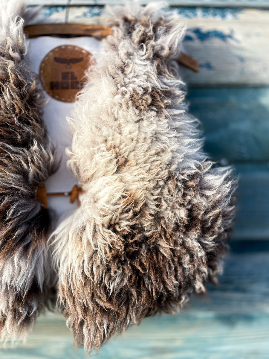 EASY RIDER handmade salvaged sheepskin waistcoat natural light mottled - Image 6