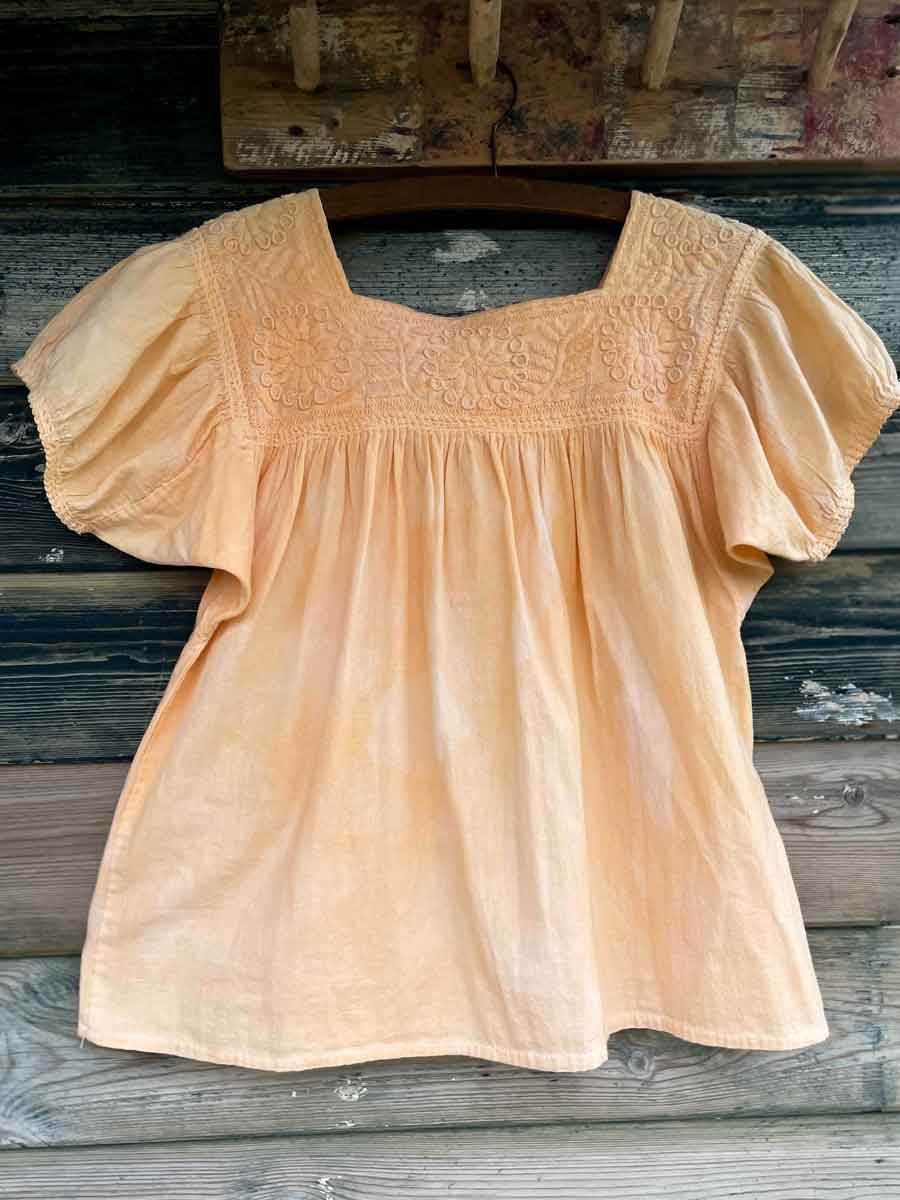Vintage Mexican cotton blouse hand dyed faded peach - Image 3