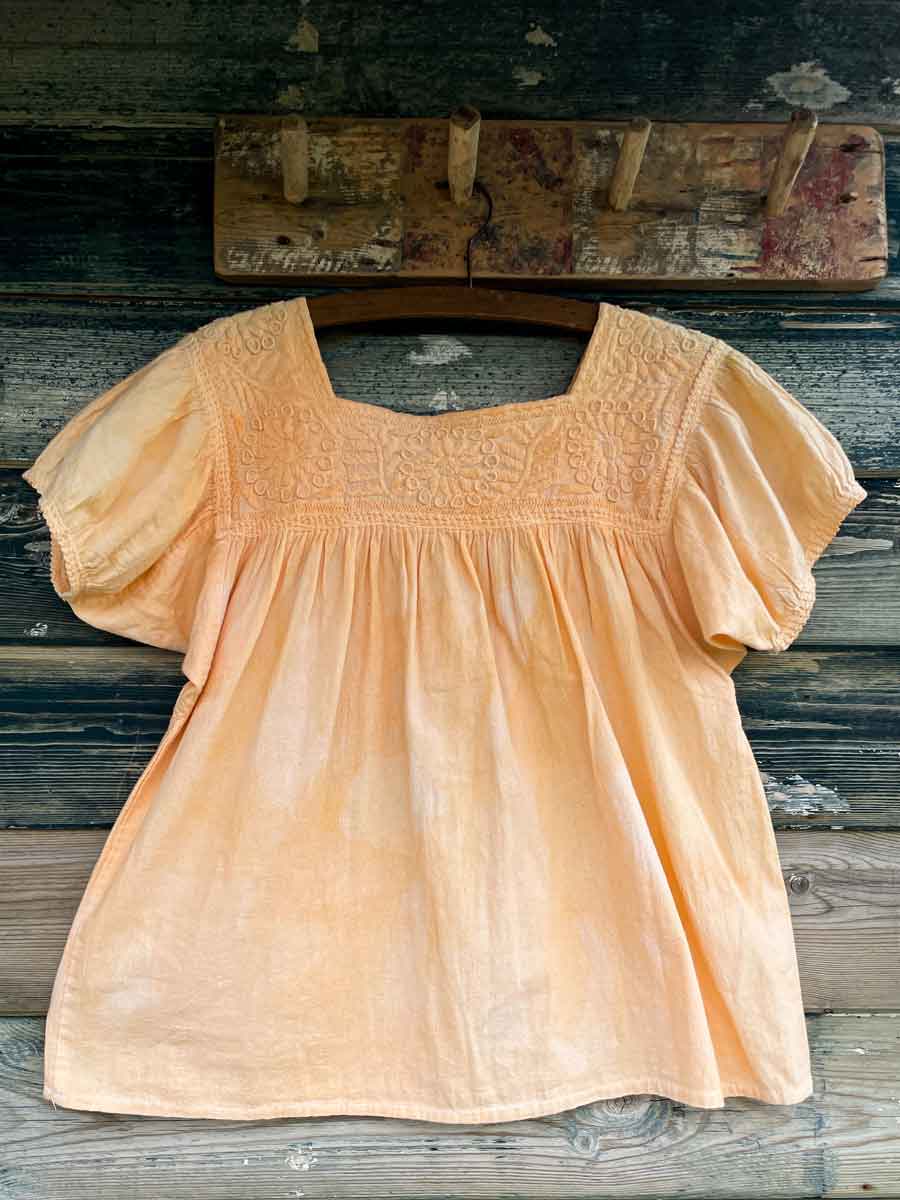 Vintage Mexican cotton blouse hand dyed faded peach