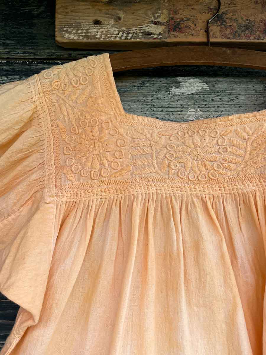 Vintage Mexican cotton blouse hand dyed faded peach - Image 4