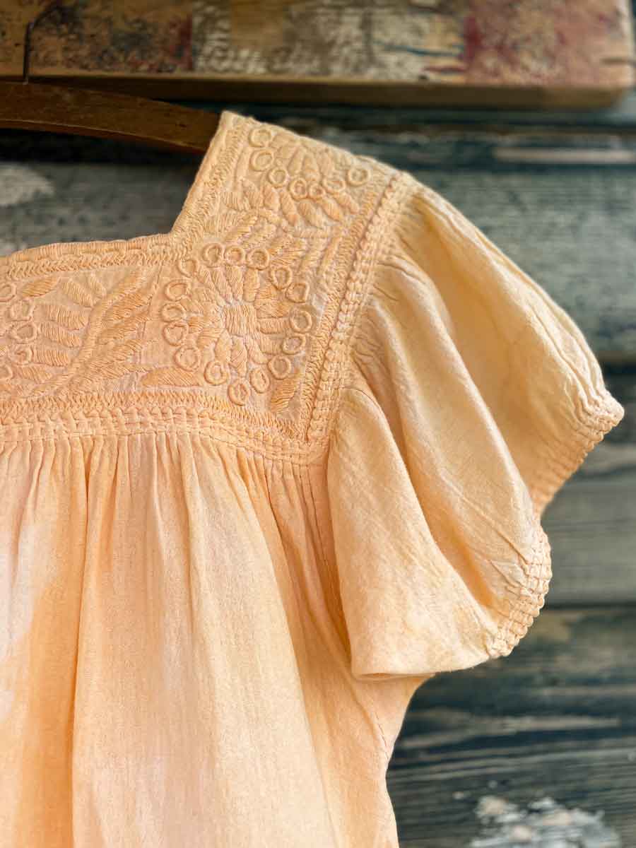Vintage Mexican cotton blouse hand dyed faded peach - Image 5