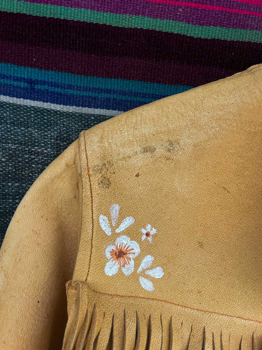 Vintage 70’s buckskin handmade shirt with hand painted flowers - Image 4