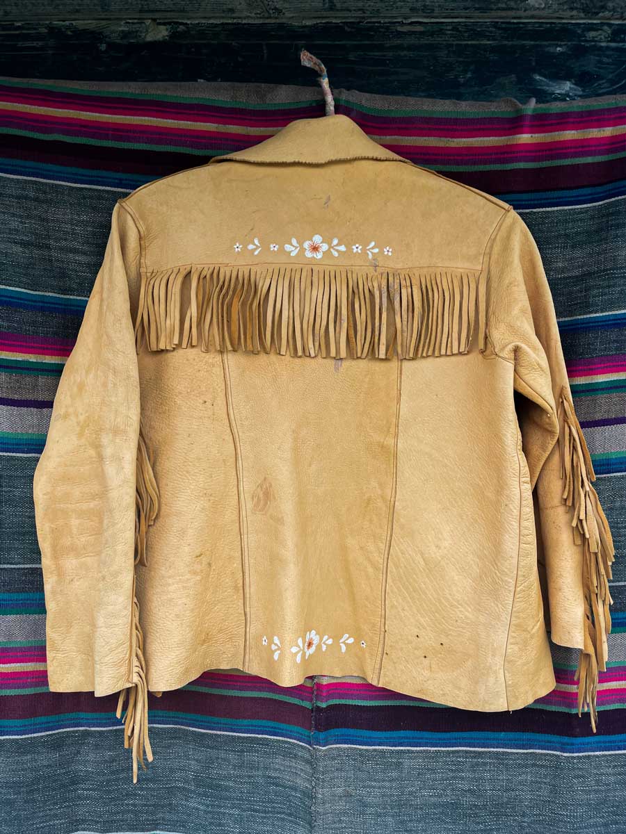 Vintage 70’s buckskin handmade shirt with hand painted flowers - Image 8