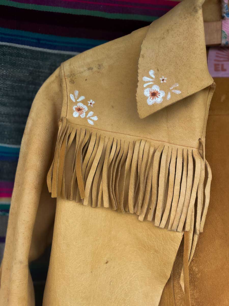 Vintage 70’s buckskin handmade shirt with hand painted flowers - Image 15