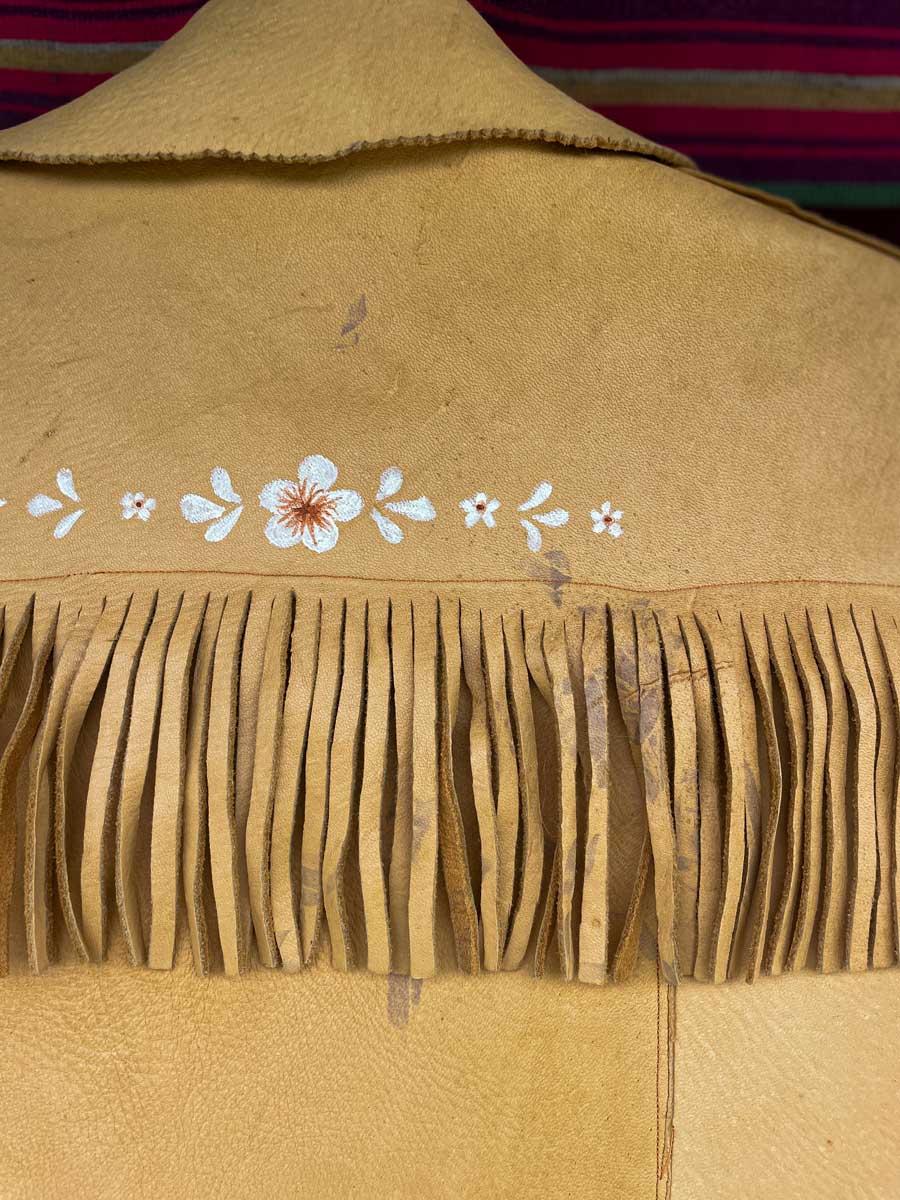 Vintage 70’s buckskin handmade shirt with hand painted flowers - Image 16
