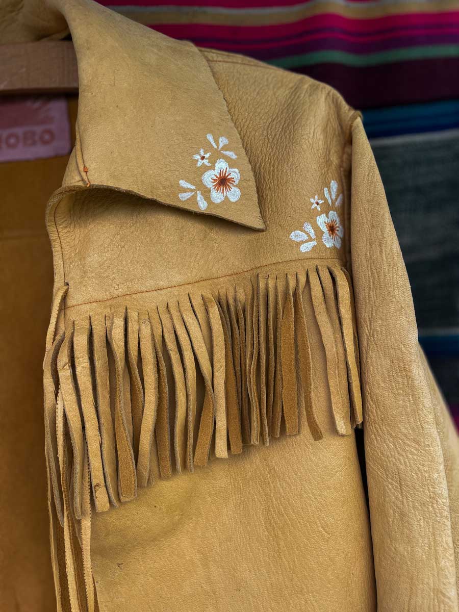 Vintage 70’s buckskin handmade shirt with hand painted flowers - Image 17