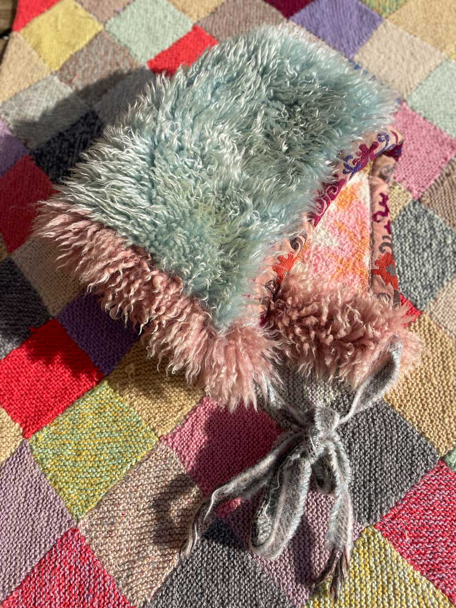 Handmade HOBO HOOD hand dyed sheepskin - Image 9