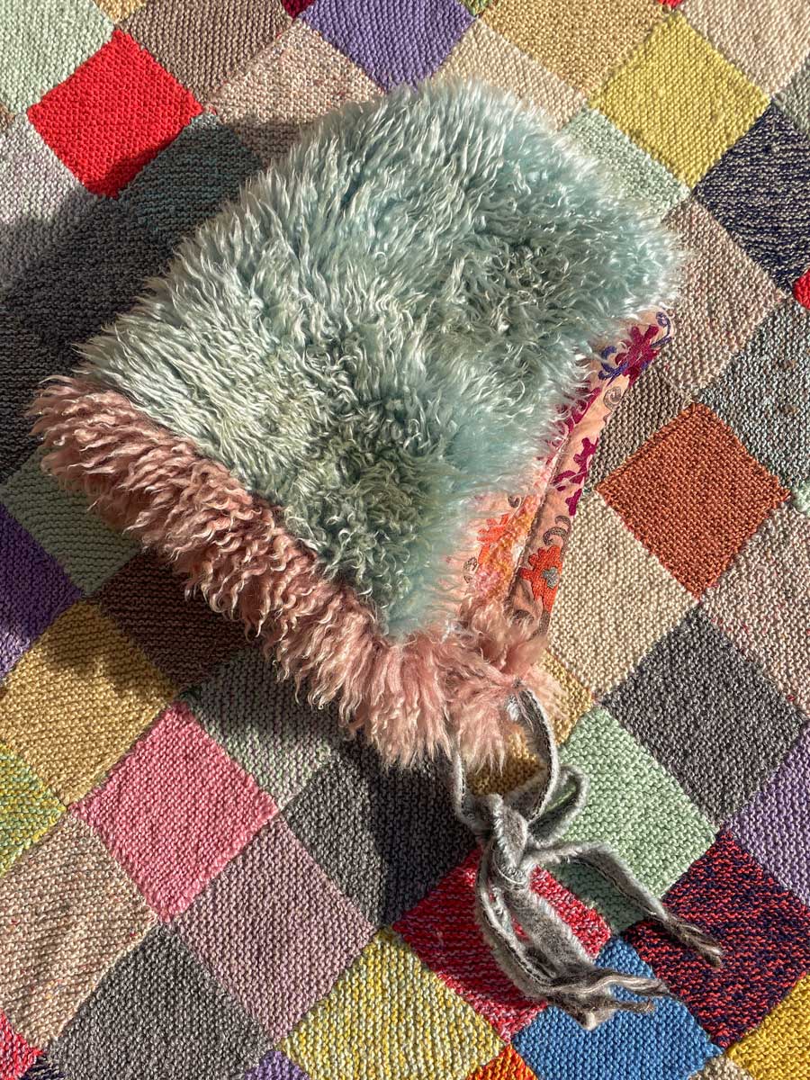 Handmade HOBO HOOD hand dyed sheepskin - Image 8