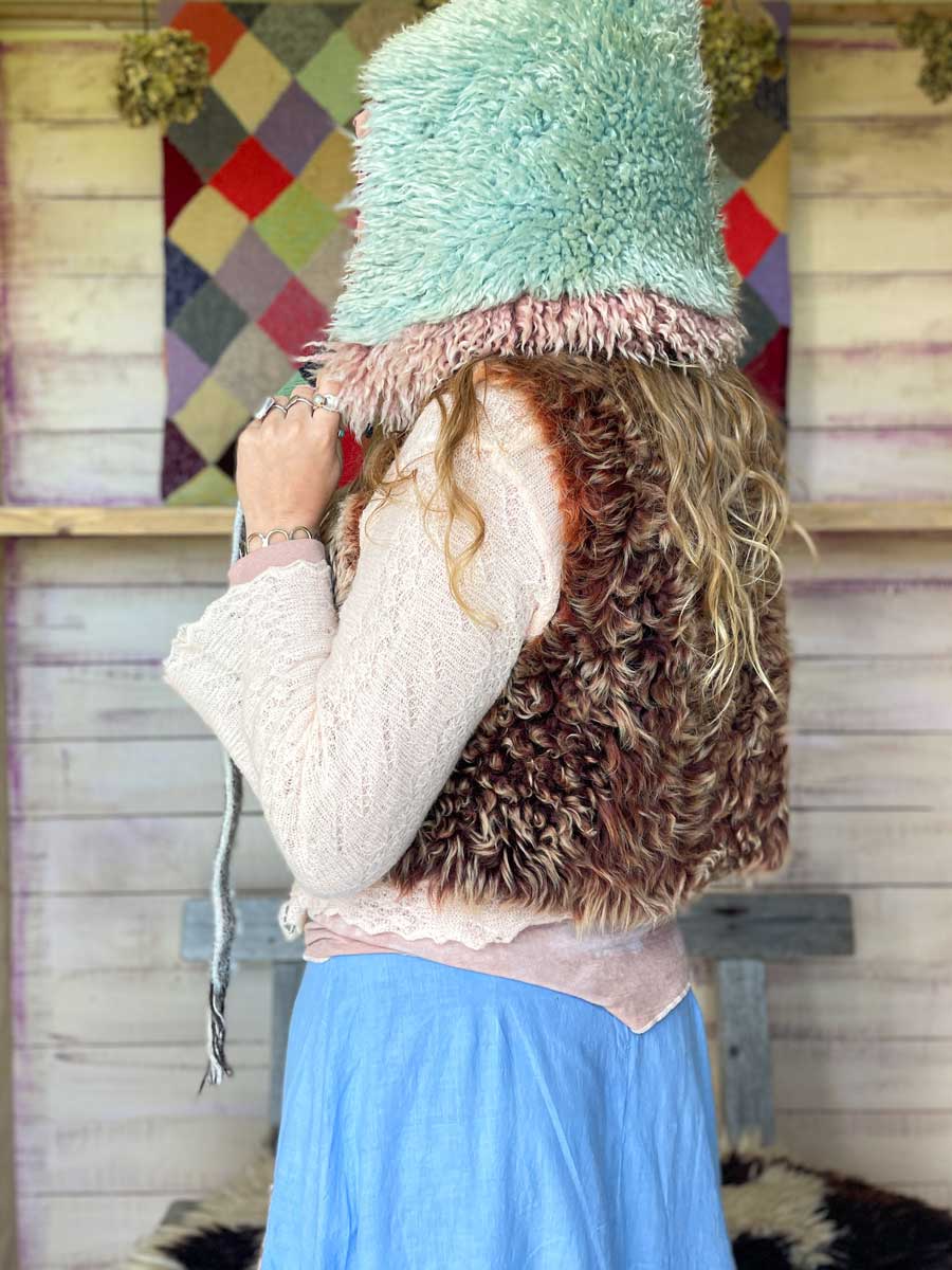 Handmade HOBO HOOD hand dyed sheepskin - Image 2